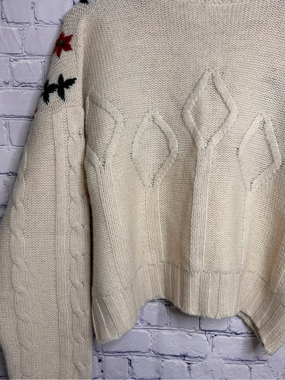 VINTAGE French Connection Cream Floral Embroidery Cottagecore Cardigan Sweater L - Picture 4 of 10